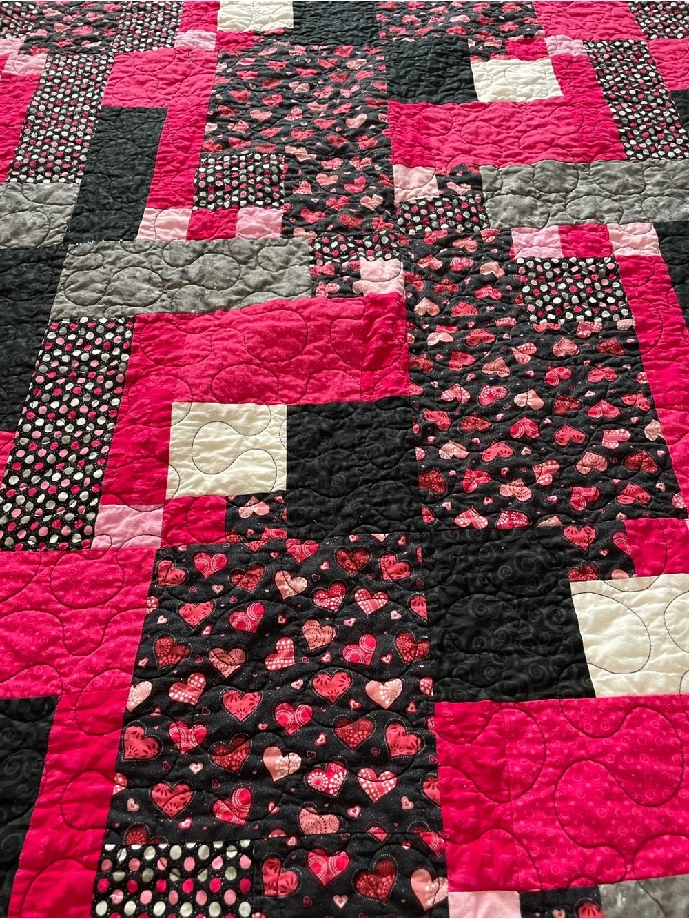 Handmade Black & Hot Pink Patchwork Quilt - Brand Unspecified